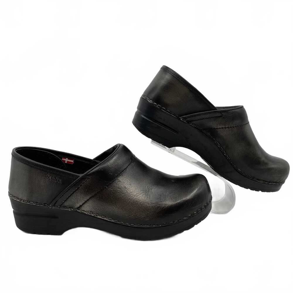Sanita Black Silver Pro Cabrio Clogs | EU39 (Adult) Leather Mules